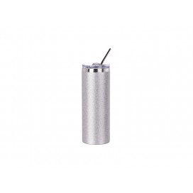 20oz/600ml Glitter Stainless Steel Skinny Tumbler with Straw & Lid ( Silver ) ( 10/pack )